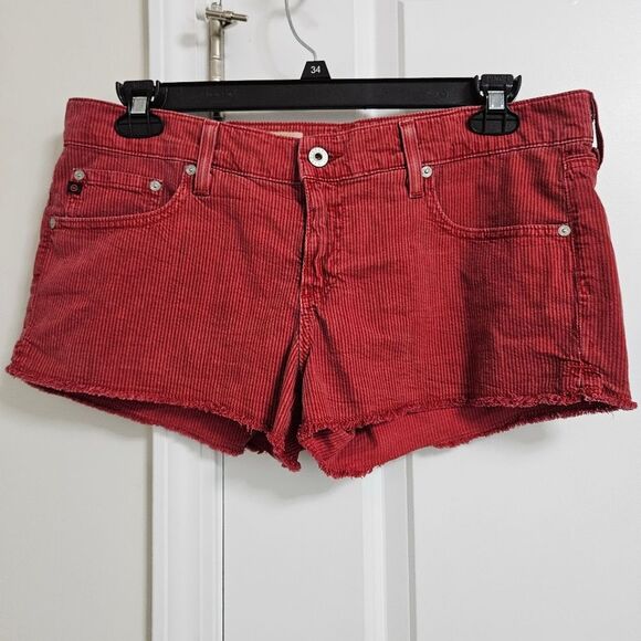 AG Adriano Goldschmied The Daisy Denim Shorts Women's 32 Red Stripe Frayed Hem - Picture 5 of 11